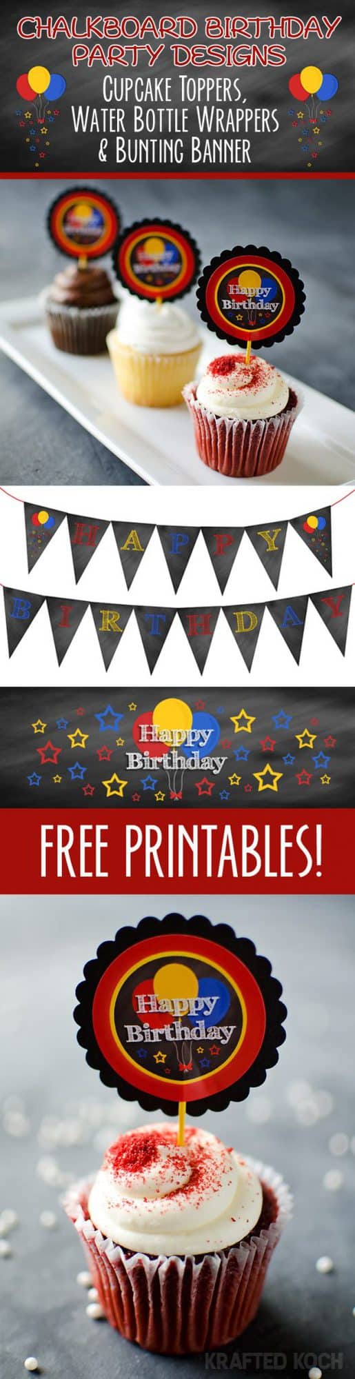 cupcake toppers - chalkboard birthday party free printables designs www.kraftedkoch.com