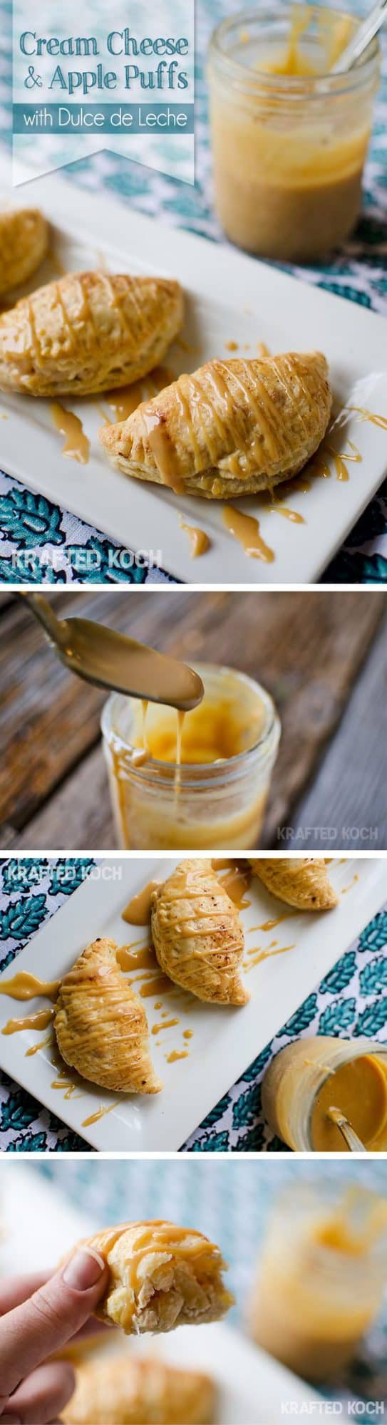 Apple & Cream Cheese Puffs with a Dulce de Leche drizzle - Lavibu - A fantastic fall appetizer!