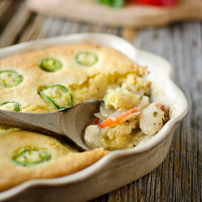 Jalapeno Cornbread & Chicken Verde Bake - Lavibu