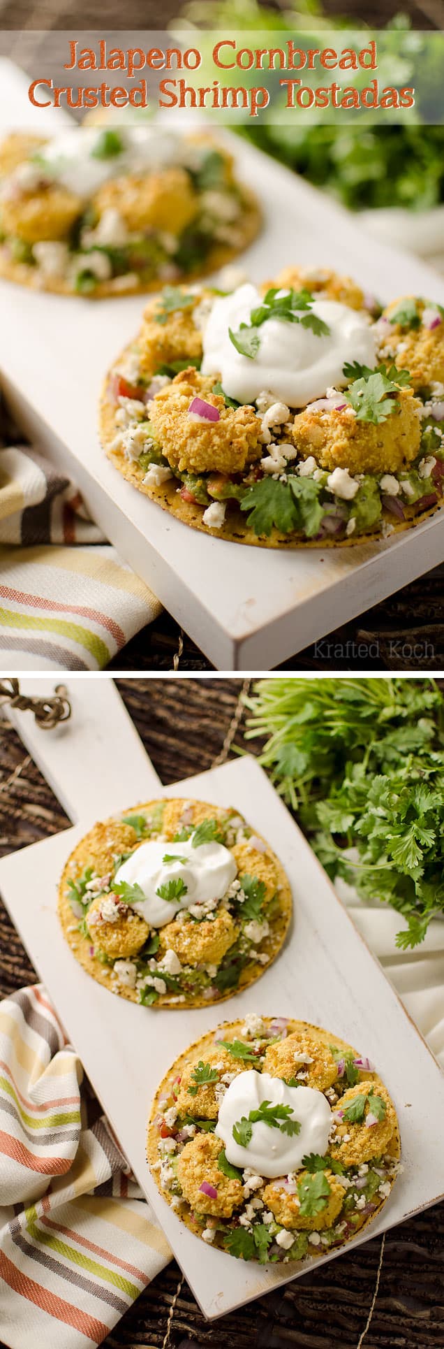 Jalapeno Cornbread Crusted Shrimp Tostadas - Lavibu