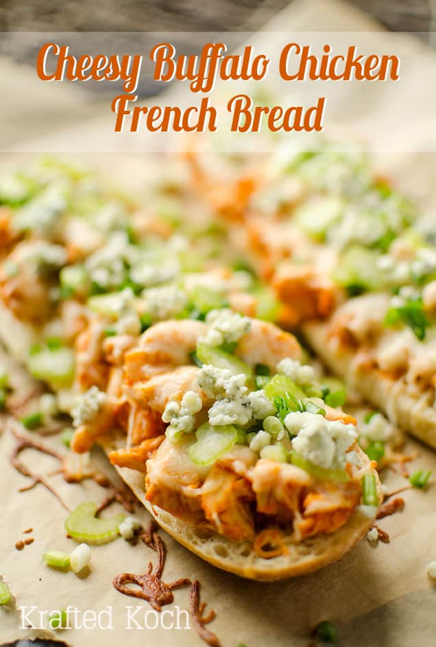 Cheesy Buffalo Chicken French Bread - Lavibu - An easy weeknight dinner recipe loaded with bold flavor!