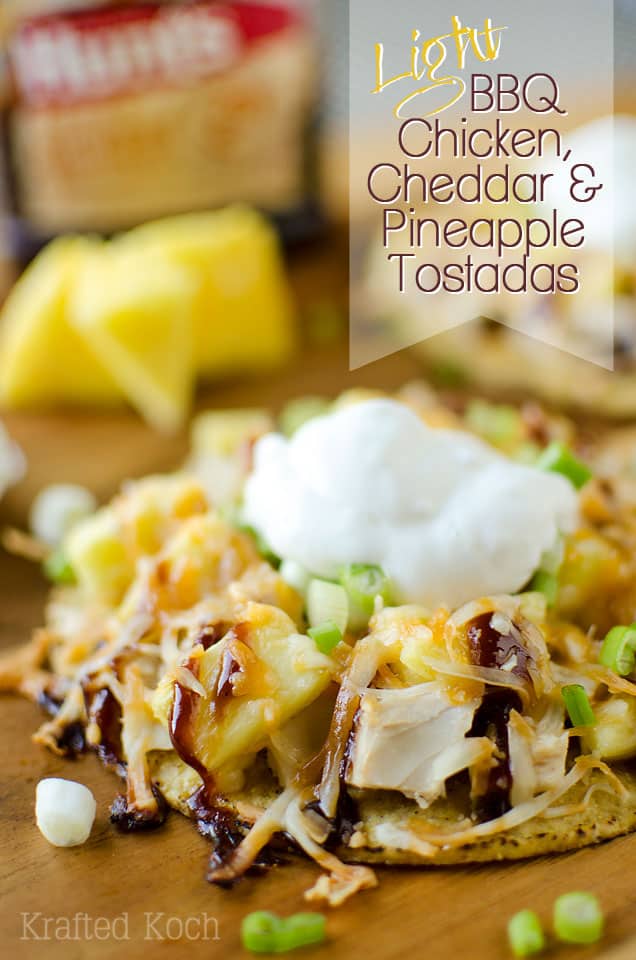 Light BBQ Chicken, Cheddar & Pineapple Tostadas - Lavibu - A light and easy weeknight dinner recipe the whole family will love!
