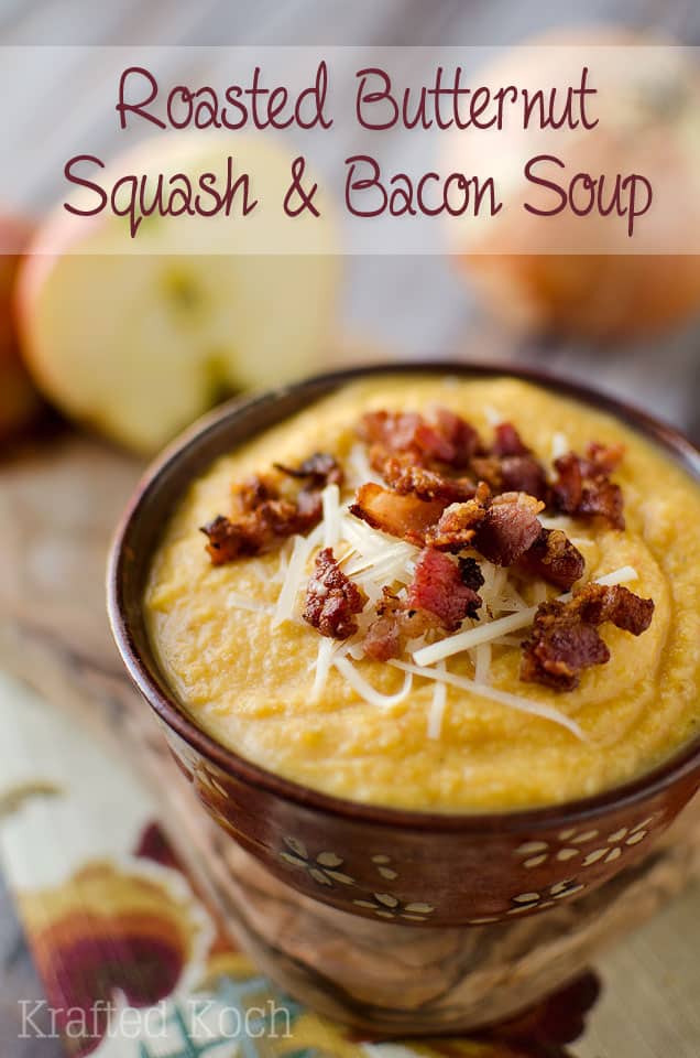 Roasted Butternut Squash and Bacon Soup - Lavibu - The BEST squash soup recipe!