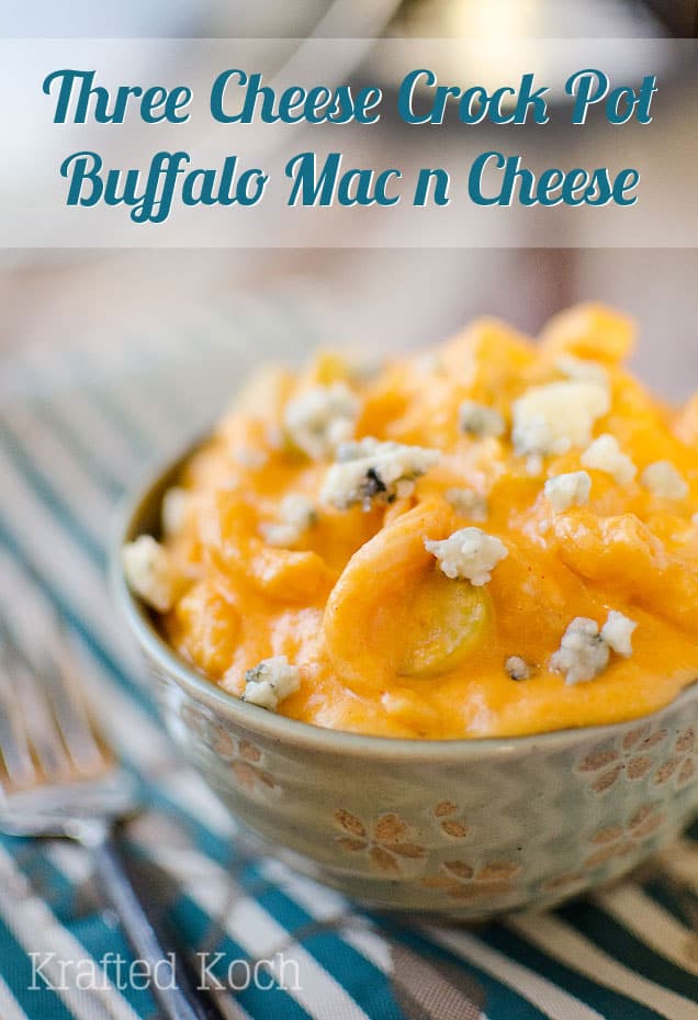 Three Cheese Crock Pot Buffalo Mac n Cheese - Lavibu - A quick and easy mac n cheese recipe for your Crock Pot bold buffalo flavor!