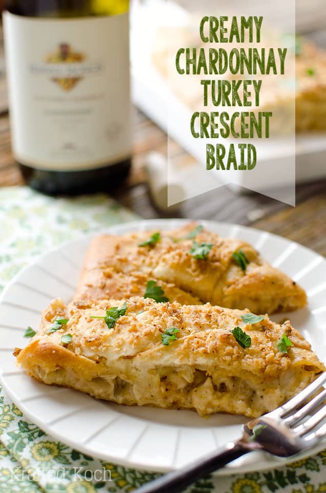 Creamy Chardonnay Turkey Crescent Braid - Lavibu - An easy and delicious dinner recipe to use up your leftover Turkey from Thanksgiving or rotisserie chicken.