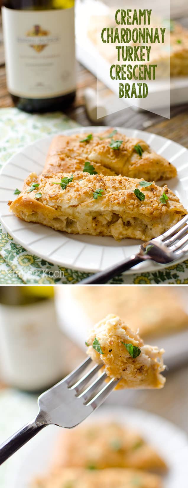 Creamy Chardonnay Turkey Crescent Braid - Lavibu - An easy and delicious dinner recipe to use up your leftover Turkey from Thanksgiving or rotisserie chicken.