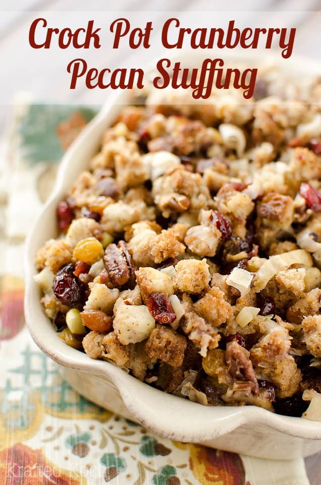 Crock Pot Cranberry Pecan Stuffing - Lavibu - A light and easy stuffing recipe made in your slow cooker perfect for a Thanksgiving side dish!
