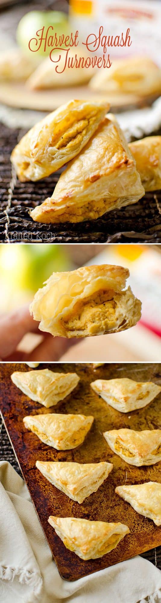 Harvest Squash Turnovers - Lavibu - A fall inspired appetizer recipe with creamy butternut squash and goat cheese paired with sweet apple, roasted garlic and sage and enveloped in a flaky puff pastry shell.
