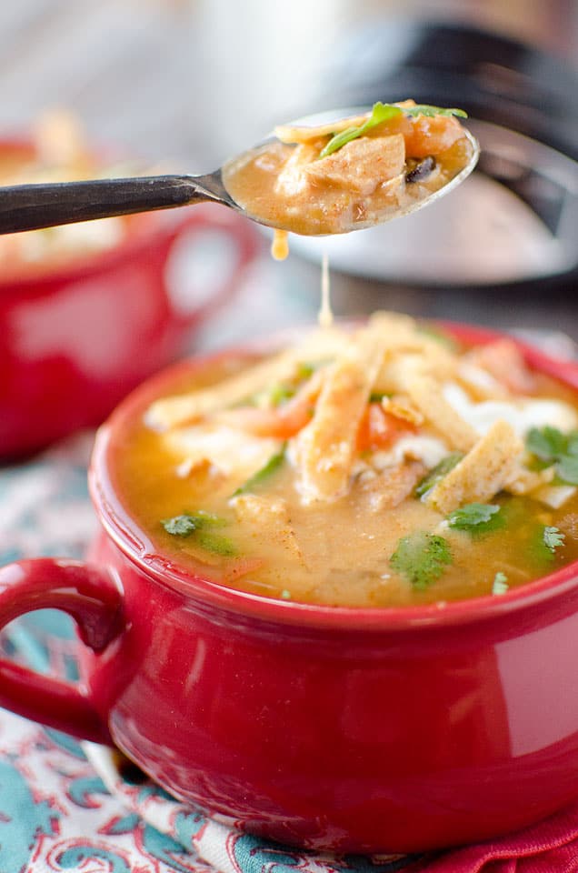 Crock Pot Chicken Tortilla Soup - Lavibu - A flavorful and healthy soup recipe make in your slow cooker.