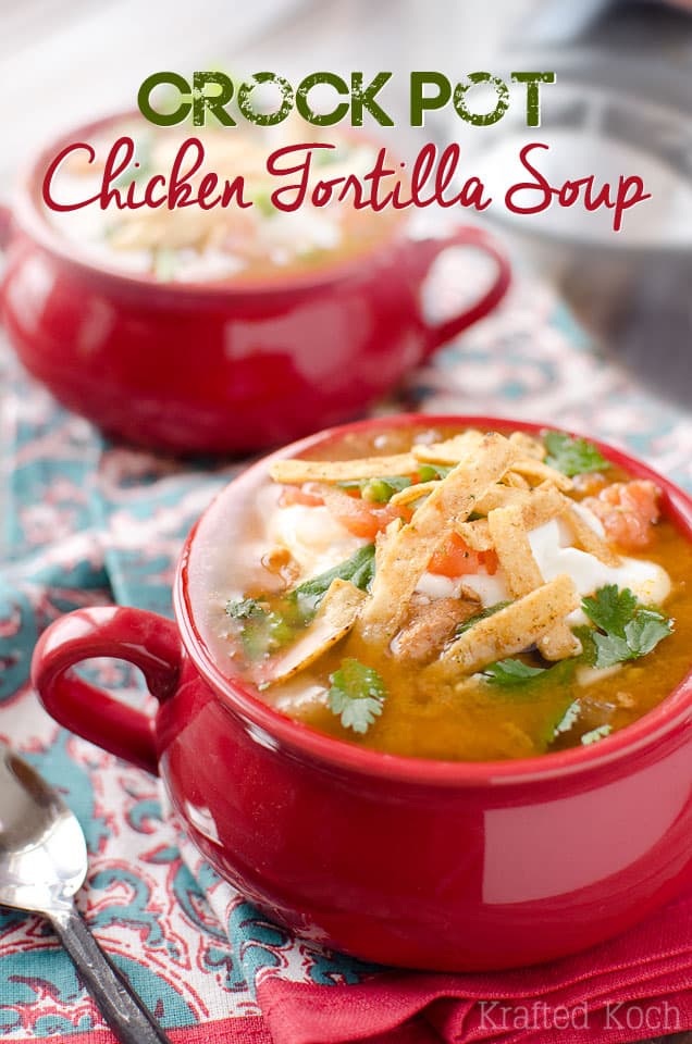 Crock Pot Chicken Tortilla Soup - Lavibu - A flavorful and healthy soup recipe made in your slow cooker.