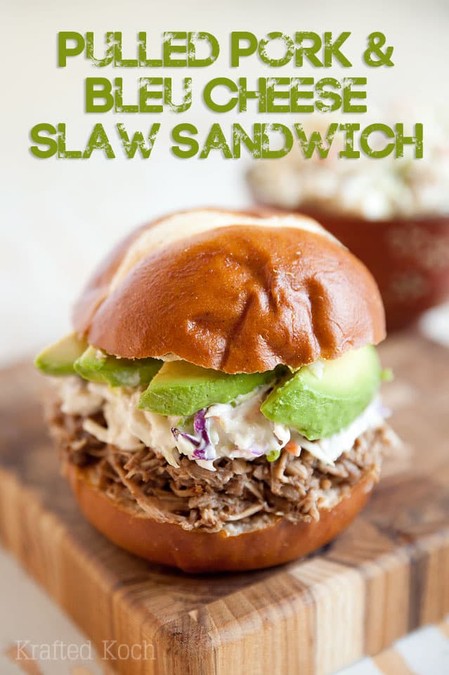 Pulled Pork & Bleu Cheese Slaw Sandwich - Lavibu - A delicious and simple sandwich recipe with pulled pork made in your Crock Pot for an easy weeknight dinner idea!