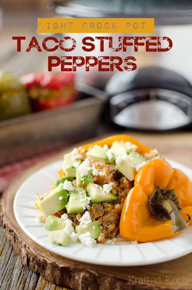 Light Crock Pot Taco Stuffed Peppers - Lavibu - An amazingly simple stuffed pepper recipe made in your slow cooker for a healthy dinner idea. #StuffedPeppers #Healthy #Dinner