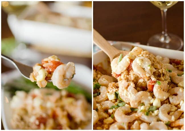 Shrimp & Feta Orzo Bake - Lavibu - A one-dish meal with whole wheat orzo pasta, shrimp and feta for a flavorful and healthy dinner idea