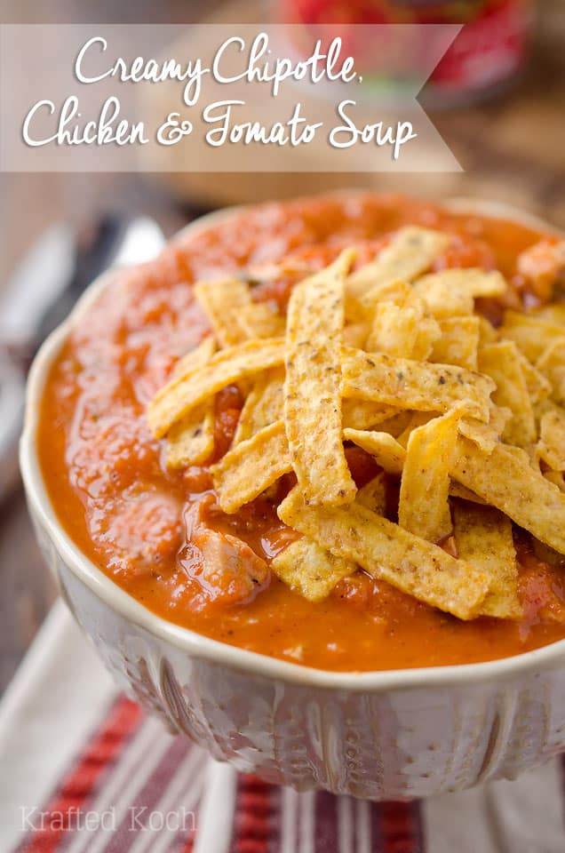 Creamy Chipotle, Chicken & Tomato Soup - Lavibu - A lightened up soup recipe with only 7 ingredients for a healthy and hearty soup you can enjoy in no time! #Soup #Healthy #ComfortFood #Easy