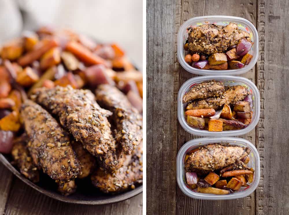 Balsamic Chicken is an easy and simple dinner idea. These flavorful and juicy chicken breasts pair perfectly with roasted vegetables for a healthy and delicious meal.