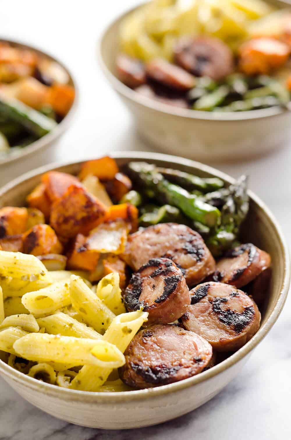 Roasted Veggie & Chicken Sausage Penne Bowls (Gluten Free)