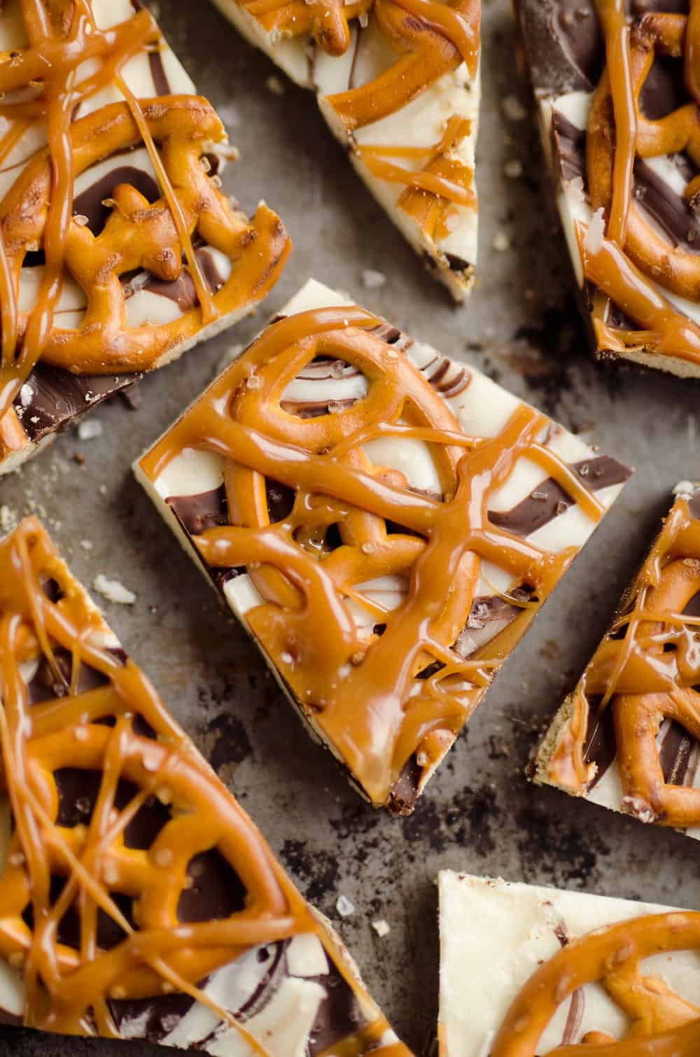 Salted Caramel & Pretzel Chocolate Bark is an easy and delicious sweet & salty dessert to add to your next party snack table! It's perfect for a game day sweet while watching football or a holiday treat.