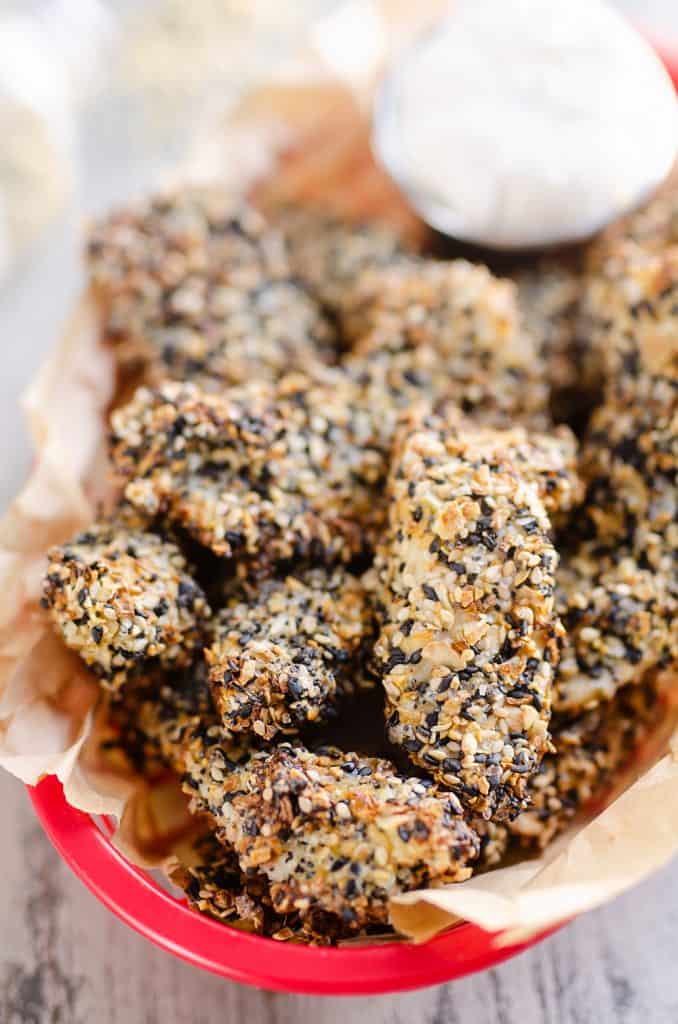 Air Fryer Everything Bagel Chicken Tenders served in basket