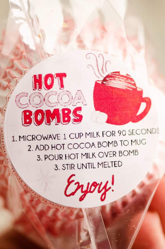 sticker label on packaged hot cocoa bomb